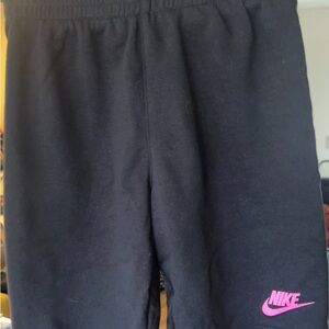 Nike Kids Black sweatpant shorts with Pink Logo